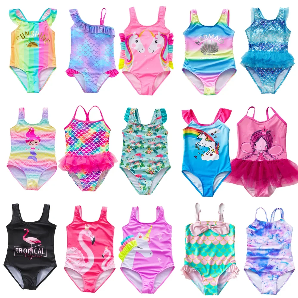 Summer Hawaii Girls Swimsuit Two Piece Colorful Cute Children's Swimwear Girls Beachwear Women Swimming Suit