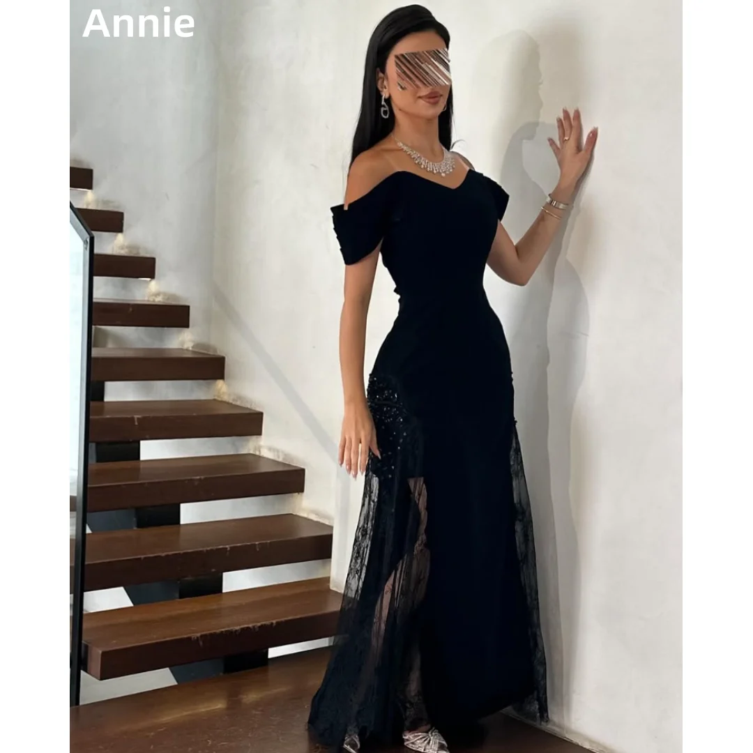 

Annie Кружевные платья для выпускного вечера с вышивкой Черные вечерние платья Slim Fit Корсеты для особых случаев فساتين سهرة