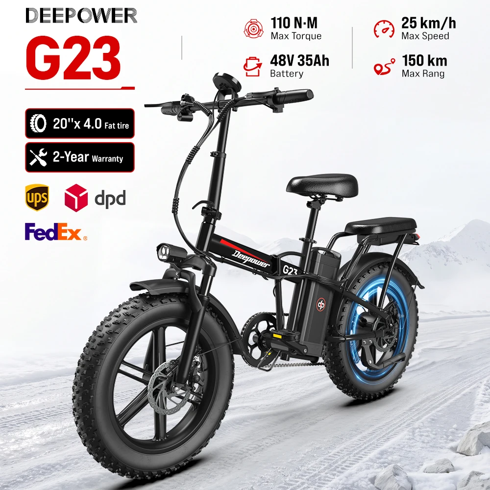 Vélo électrique pliable DEEPOWER G23, moteur 250W, batterie amovible 48V 35Ah, vélo électrique tout-terrain avec pneus larges 20x4.0, frein à disque m