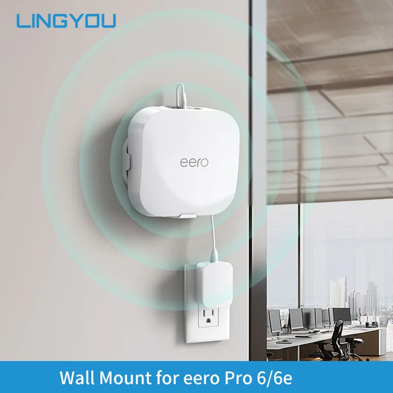 LINGYOU-حامل مثبت على الحائط لـ Eero Pro 6 ، نظام WiFi ، دعامة حامل حائط ، جهاز توجيه ، منظم سلك ، 6 موسع