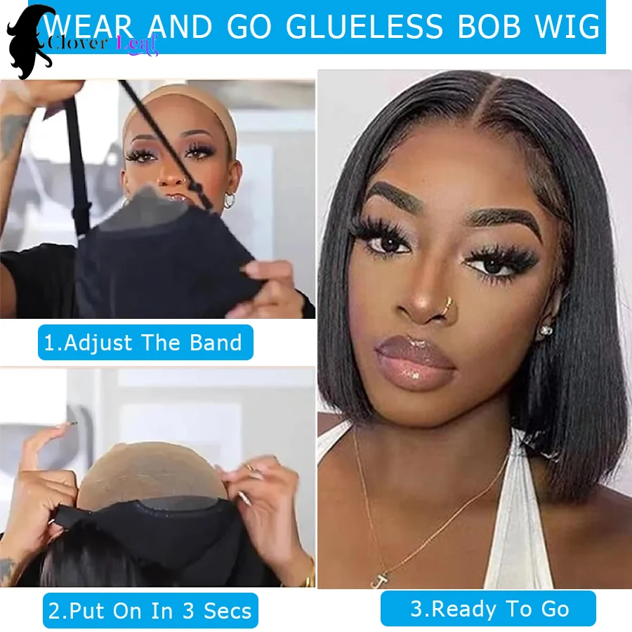 10inch Bob Wigs Glueless Wig Human Hair Ready To Wear Straight Wear Go Glueless Wig Pre-Plucked Top Brazilian Wigs for Women