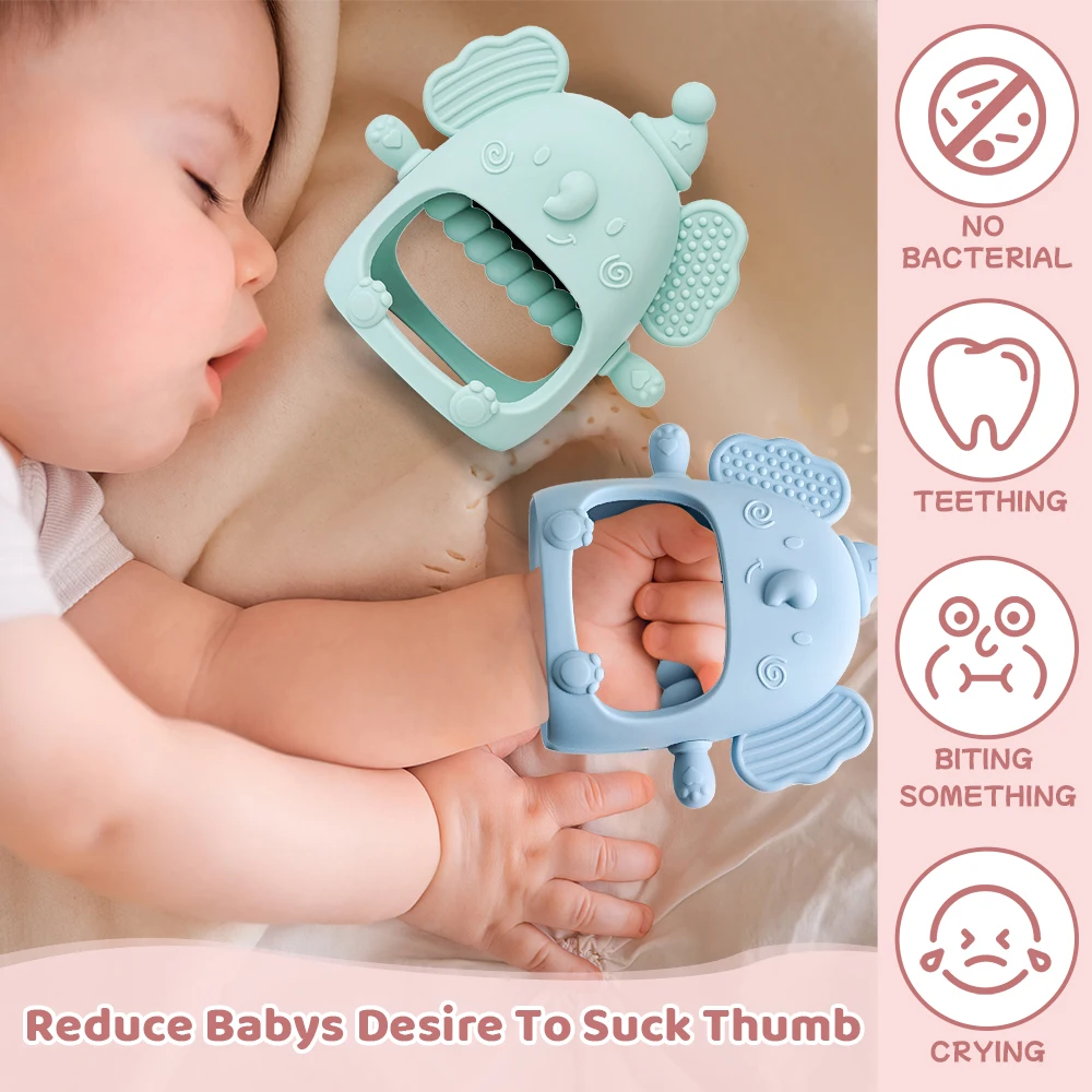 1pc Infant Silicone Teething Toy & Anti-drop Glove Set Elephant Shaped Soft Safe Nesting Toy For Early Educational