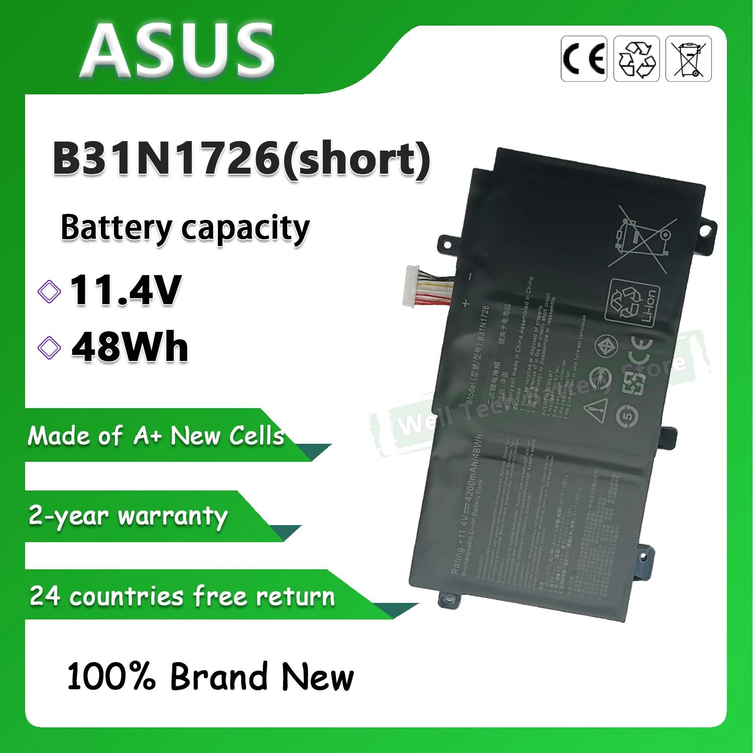 11.4V 48Wh B31N1726 short Laptop Battery For ASUS FX80G FX95D FX504GE FX505G FX86 FX95G