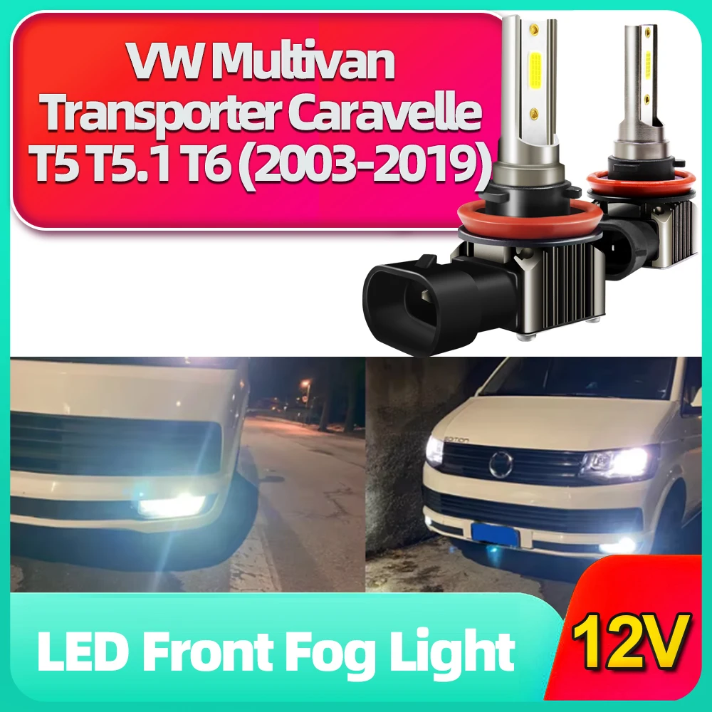 2Pcs Car LED Fog Lamp 15000LM Auto Front Fog Lights 6000K Fog Bulbs For VW Multivan Transporter Caravelle T5 T5.1 T6 (2003-2019)