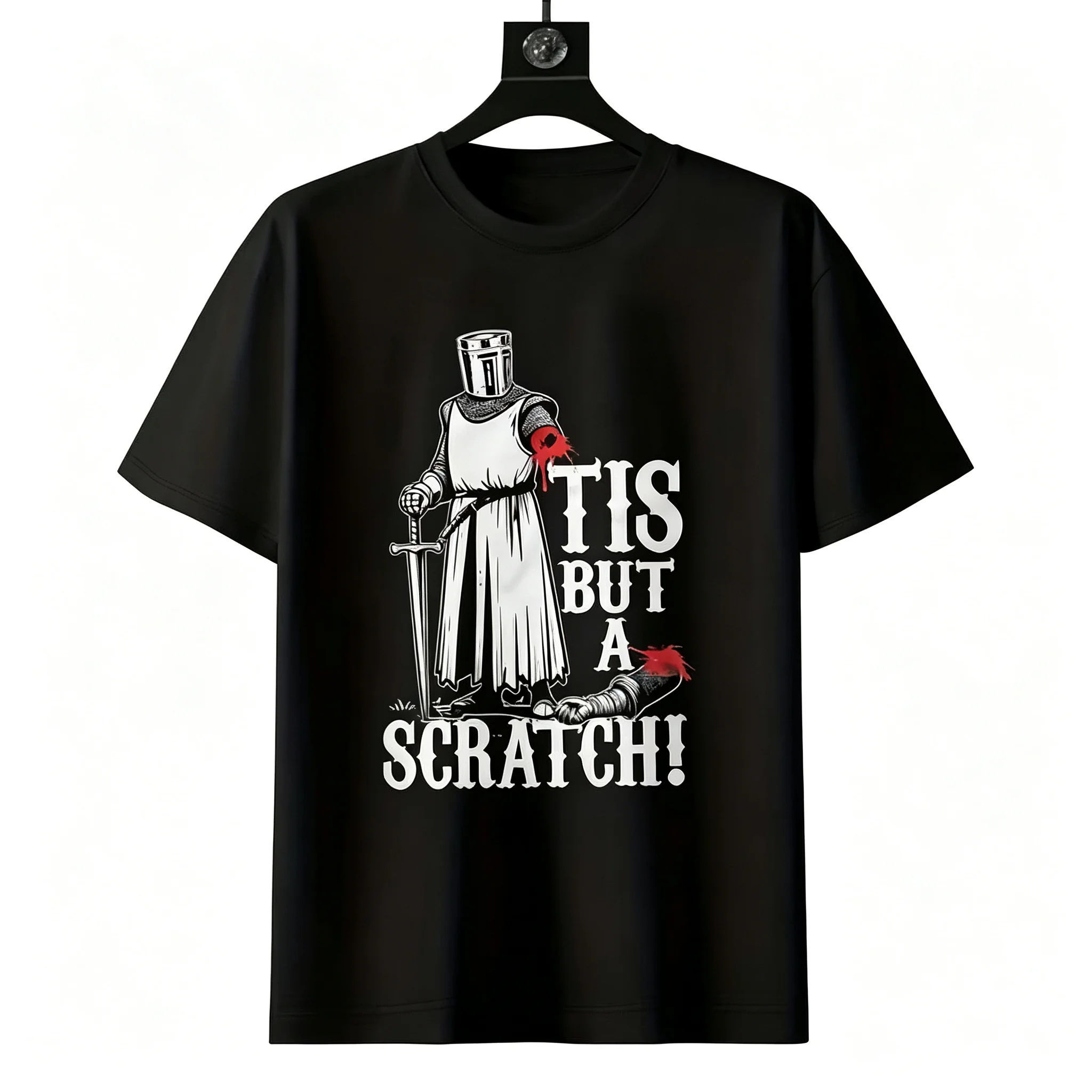Tis But A Scratch Medieval Knight Graphic T‑Shirt, Funny Classic Movie Meme Quote Tee for Men Women