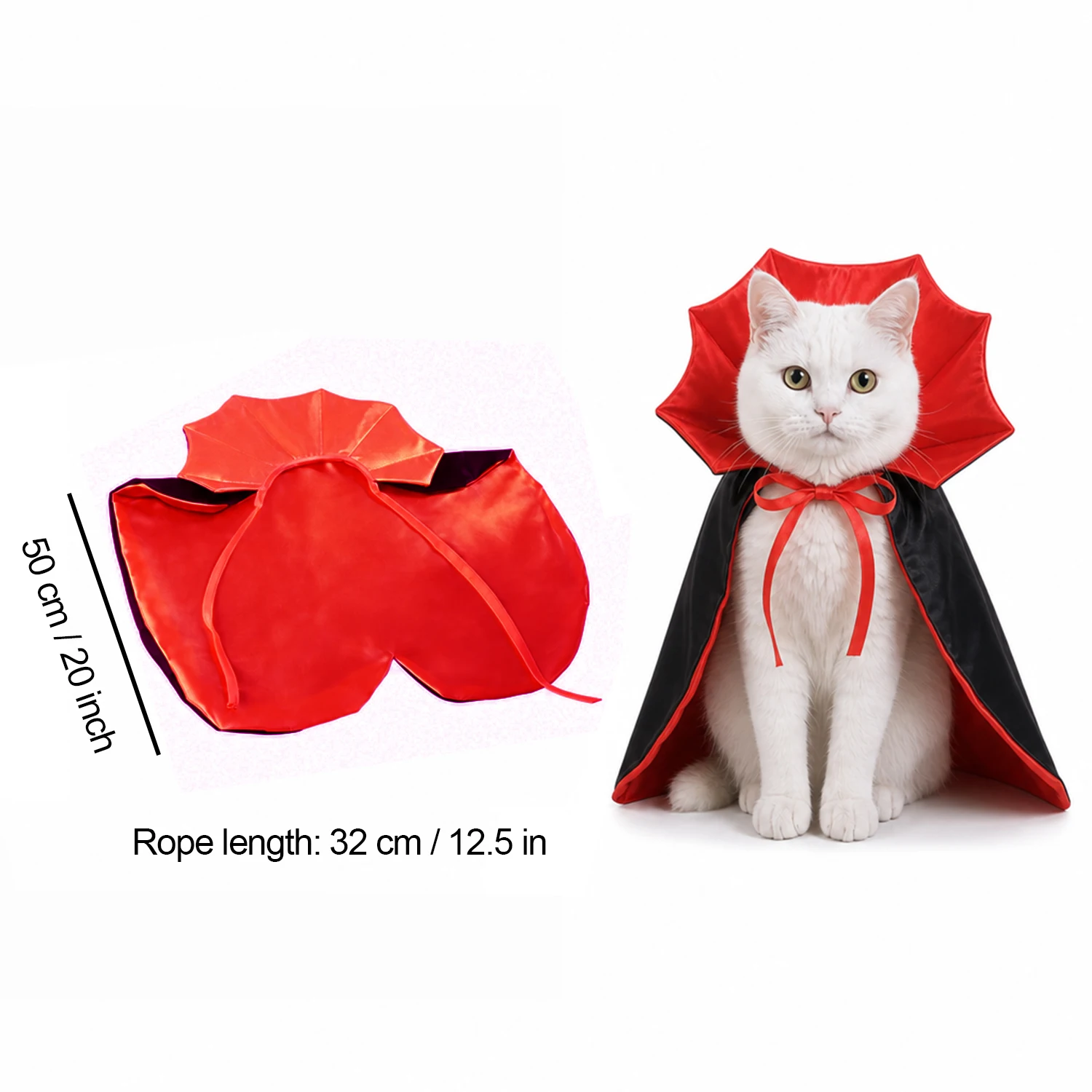 Halloween-Vampirumhang für Hunde und Katzen, schwarzer, roter Zaubererumhang, Haustierkostüm mit verstellbarer Krawatte, gruseliges Verkleidungs-Outfit. – Detail 6