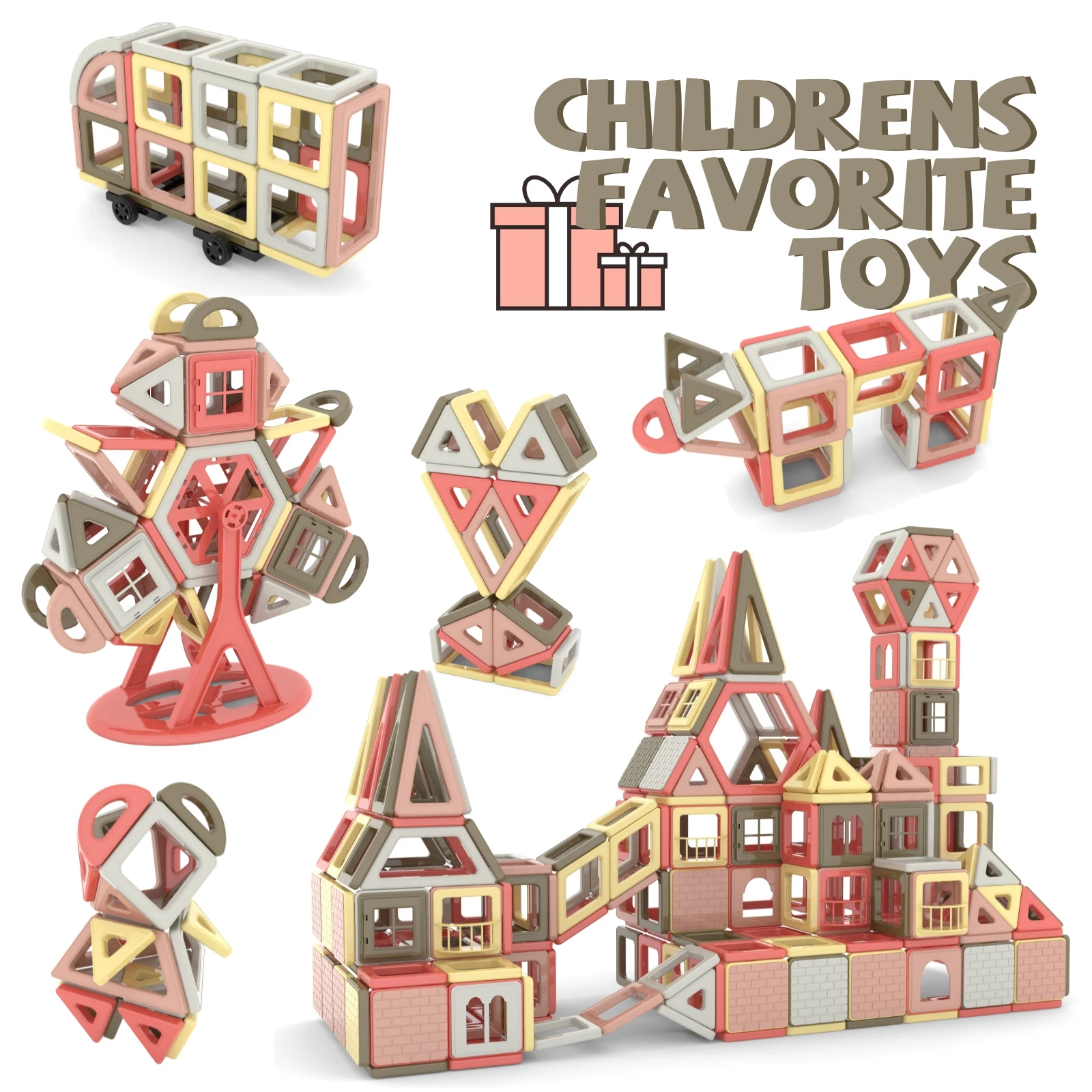 กระเบื้องแม่เหล็กหลากสี153ชิ้นสำหรับเด็กวัย4 5 6 7 8เด็กหญิงเด็กชายกระตุ้นการก่อสร้าง3D และการเล่นตามจินตนาการ