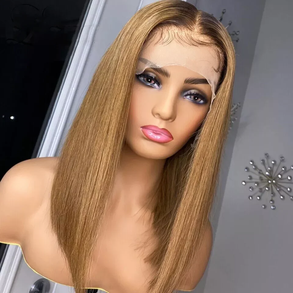 

180D Omber Brown Straight Bob Wig Pre Plucked Natural Hairline Human Hair Wigs 13x6x1 Transpaent Lace Front Bob Straight Bob Wig