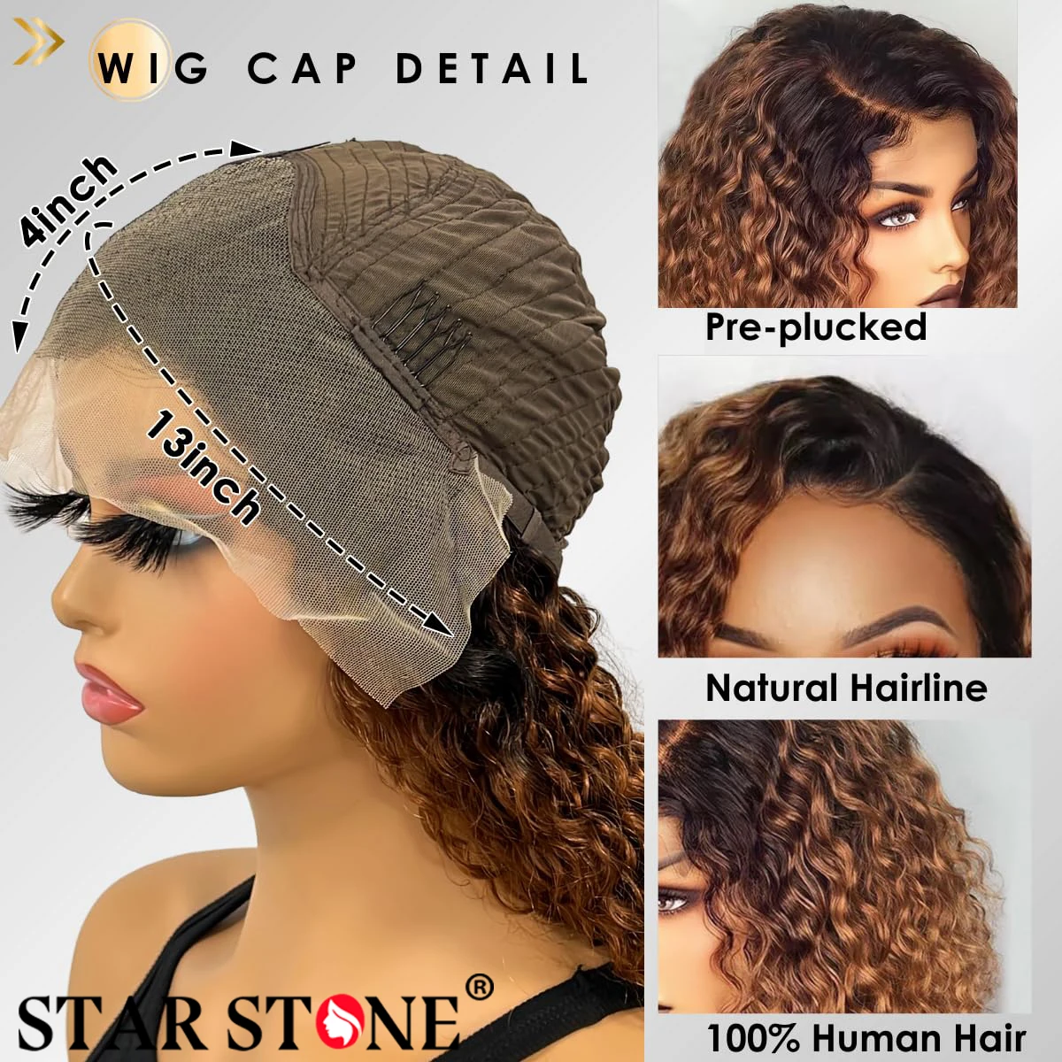 Deep Wave Curly Wigs Human Hair 13x4 HD Lace Frontal Wigs for Women T Part Lace 1B/30 Ombre Brown Short Curly Bob Human Hair Wig