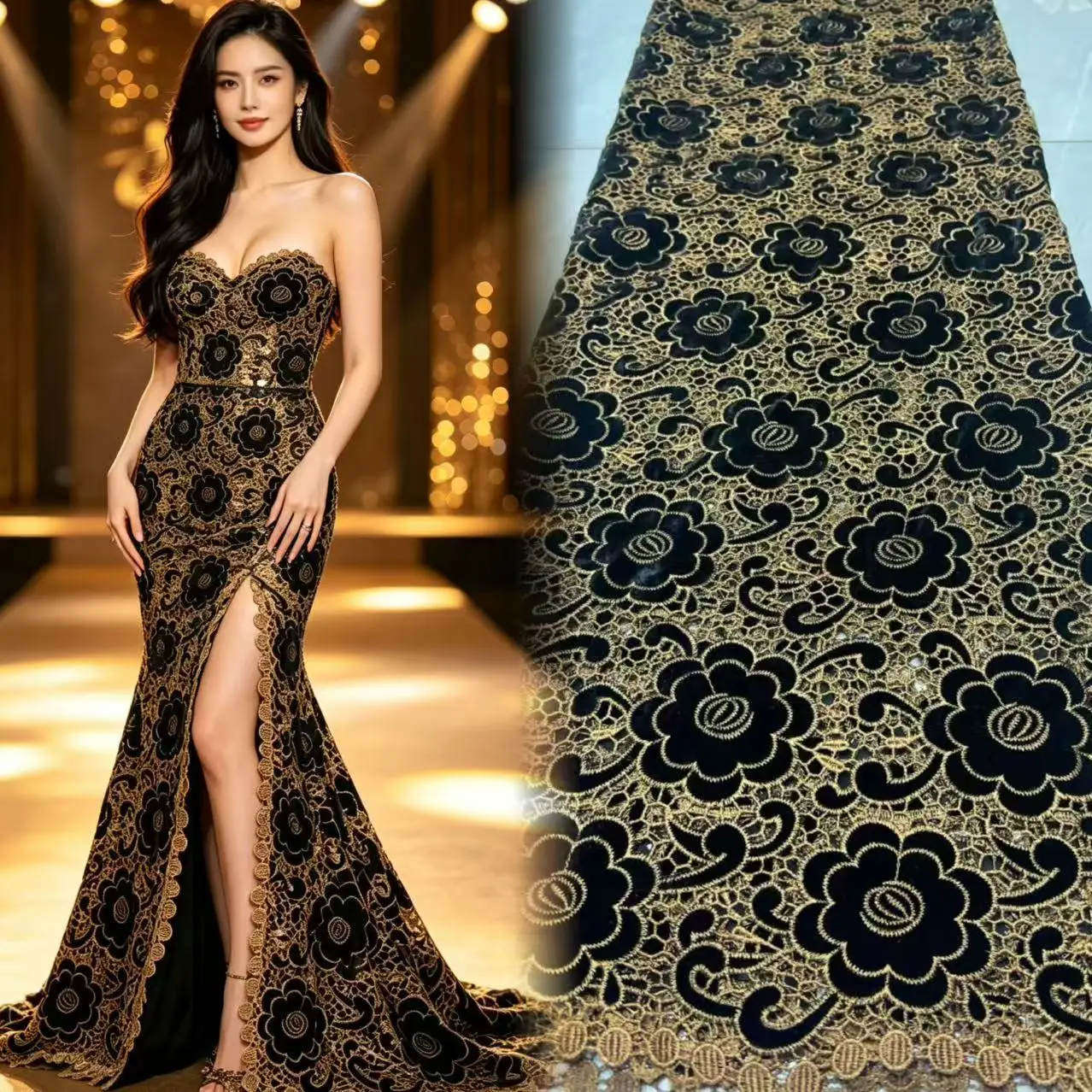 AT2286A-1 Factory Offers 2026 Latest Delicate Best Quality Elegant Soft Embroidered Velvet lace fabric For Party Evening Dress