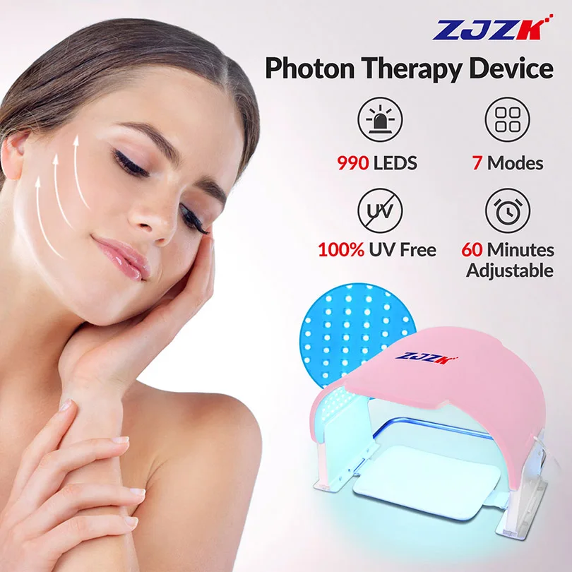 7 Colors 990 LED Chips Led Face Light Mask Therapy Au Plug Face Mask Led Red Light Face and Neck Mask for Skin Rejuvenation