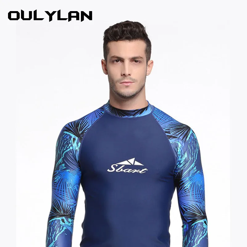 OULYLAN Men's Diving Suit Elasticity Surfing SwimsuitLong Sleeves Swimming Shirt Spearfishing Surfing Diving Top Slim Fit High