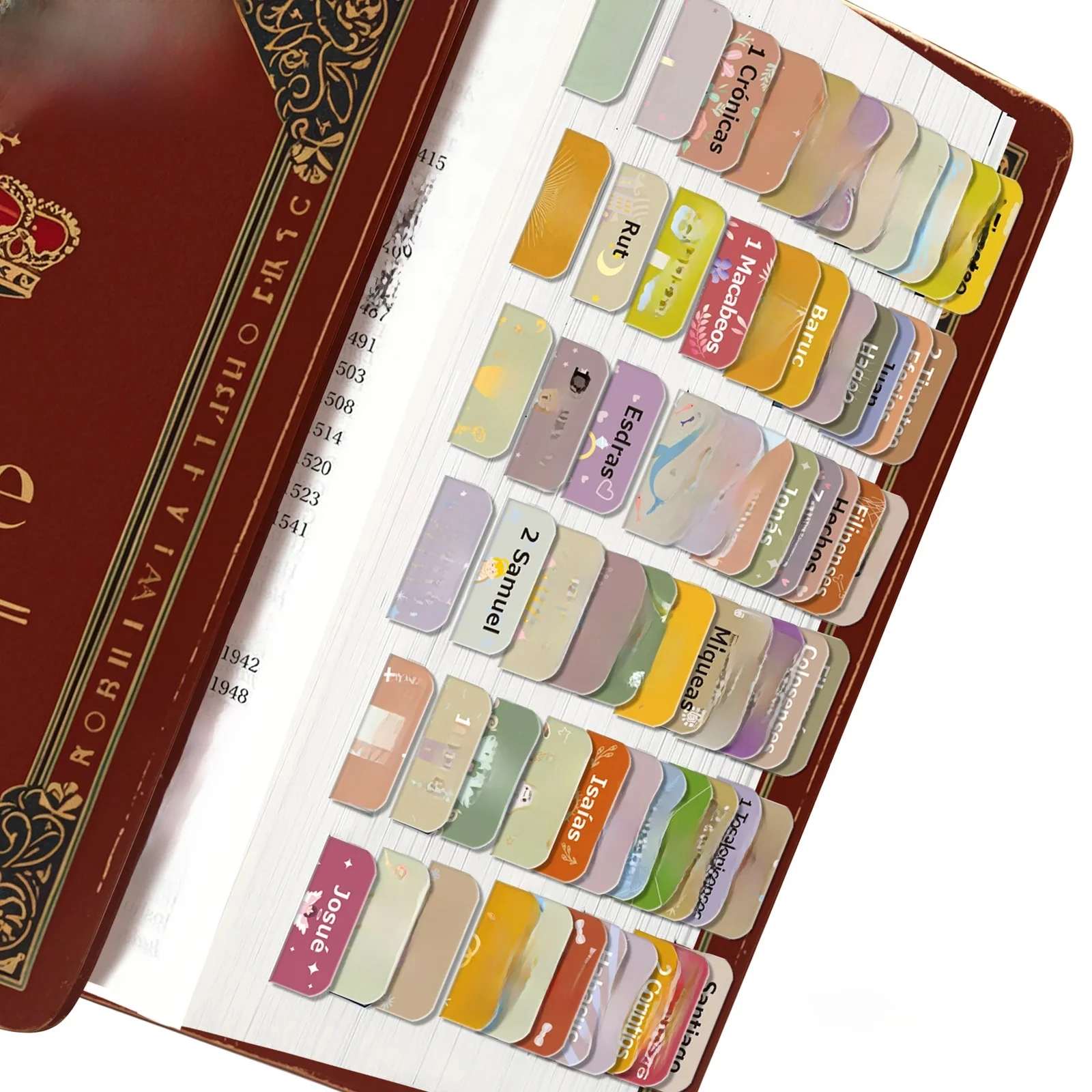 Onglets bibliques laminés espagnols, 75 pièces, pestañas para biblia en español, grands autocollants imprimés de Reposition, bavoir facile à lire et à appliquer