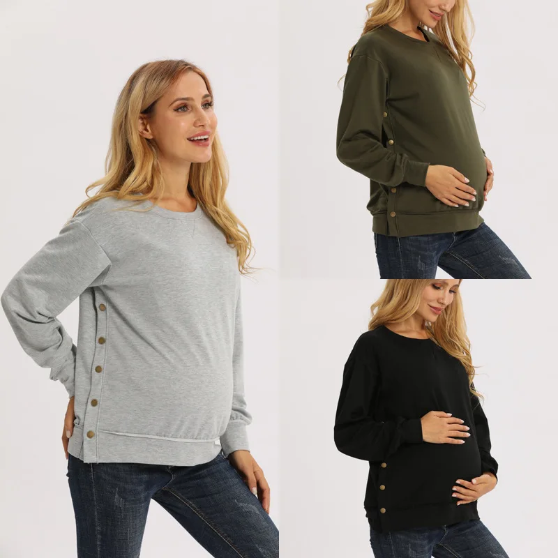 

Maternity Clothes Premama Long Sleeve Blouse Fall Winter Loose Pregnant Women Solid O-Neck Sweater Shirt postpartum Pullover Top