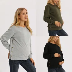 Maternity Clothes Premama Long Sleeve Blouse Fall Winter Loose Pregnant Women Solid O-Neck Sweater Shirt postpartum Pullover Top