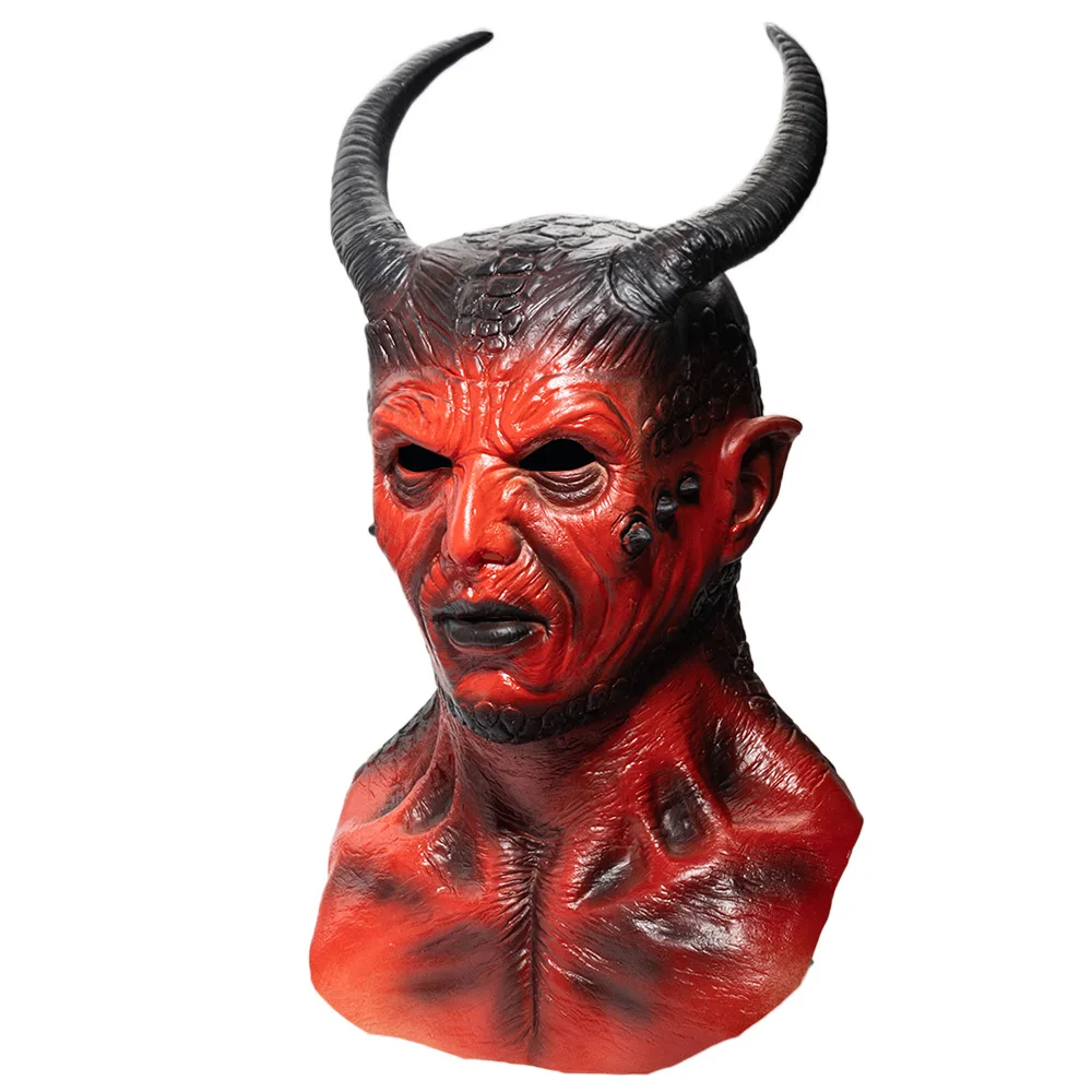 Horror Devil Latex Mask Cosplay Spooky Demon  Hellfire Beast Prank  Helmet Stage Performance Carnival Halloween Party Props