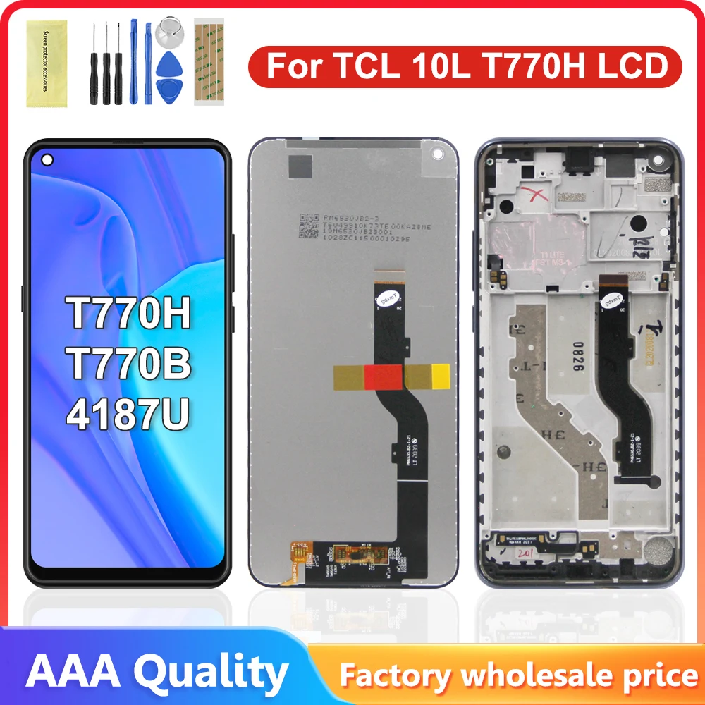 100% Tested For TCL 10L LCD T770H, T770B,4187U Display Touch Screen Digitizer Assemby For TCL 10 Lite Display with Frame