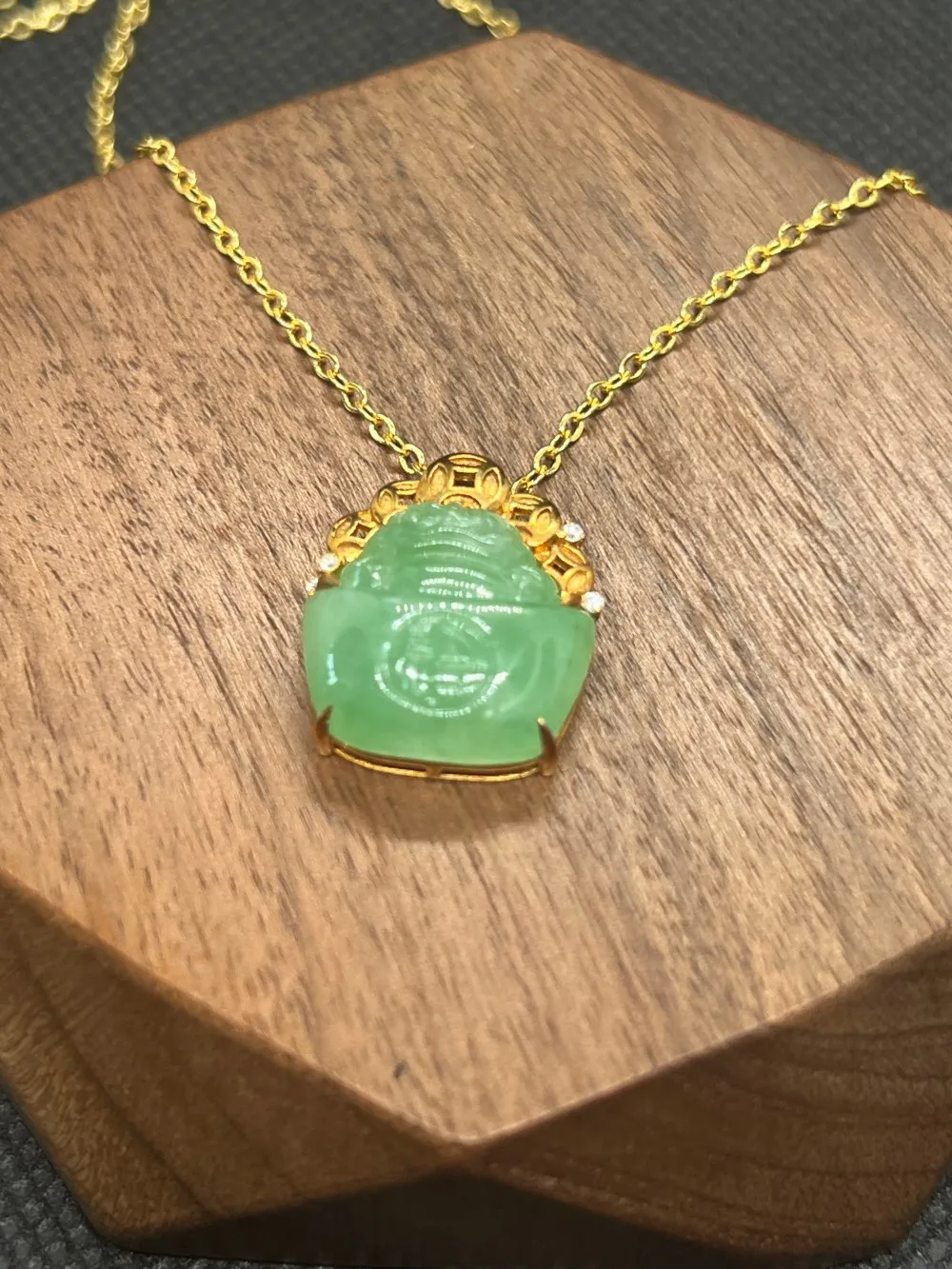 Colgante de Pixiu con Cuenco del Tesoro de Jadeíta Natural de Grado A, Incrustaciones de Oro de 9K, Collar de la Suerte para Mujer, Cadena Gratis, Caja de Regalo