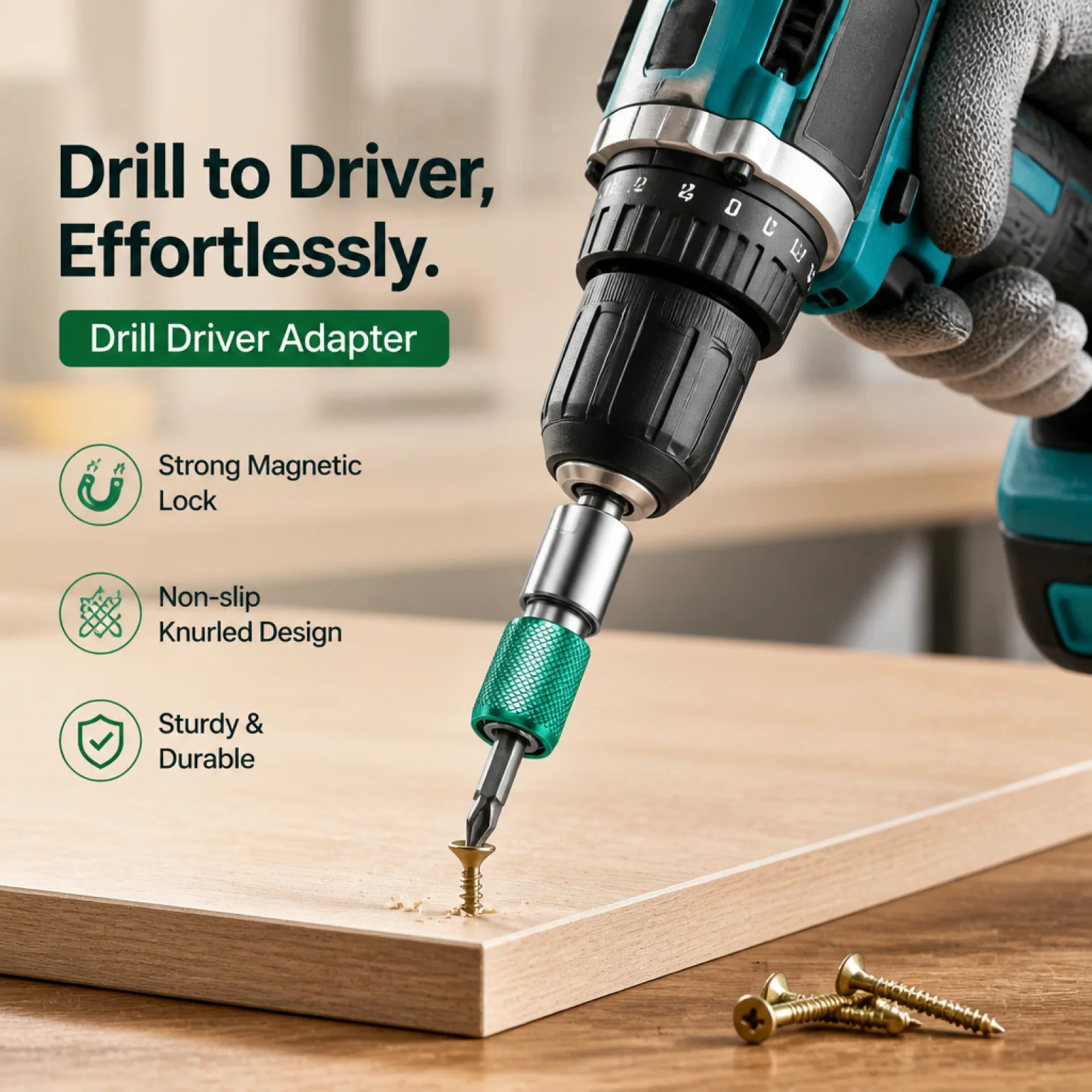 1 PC Drill Chuck Adapter Hex Socket Adapter Knurled Grip Self-Locking Drill Adapter Rapid-Engage Drill Chuck Converter