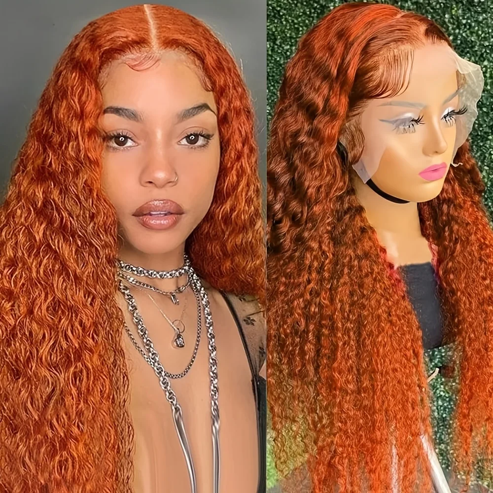 180 Density Ginger Orange Short Curly Bob Wig 13x4 Lace Frontal Human Hair Wigs For Women Preplucked With Baby Hair