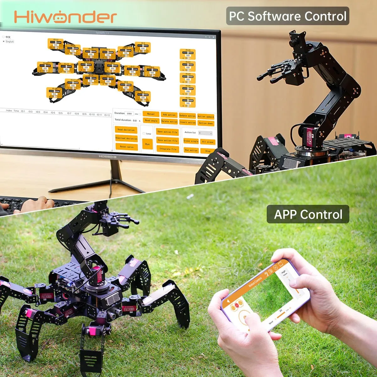 Hiwonder SpiderPi Pro Hexapod Robot Spider Robot + 5DOF AI Vision Robotic Arm + Raspberry Pi 5 (4GB/8GB)