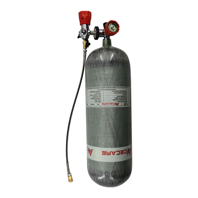 ACECARE Cilindro De Alta Pressão 9L Cilindro De Fibra De Carbono, 4500psi, 300Bar, Tanque HPA com Válvula Reguladora para Mergulho, M18 x 1.5