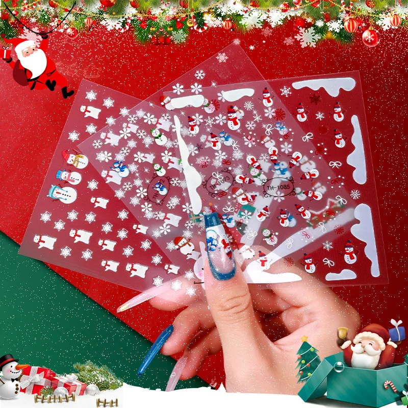 2PC Kerstman Elanden Nail Art Stickers 3D Sneeuwvlok Nieuwjaar CartoonNail Decals Sneeuwpop Kerstboom INS Manicure Sliders