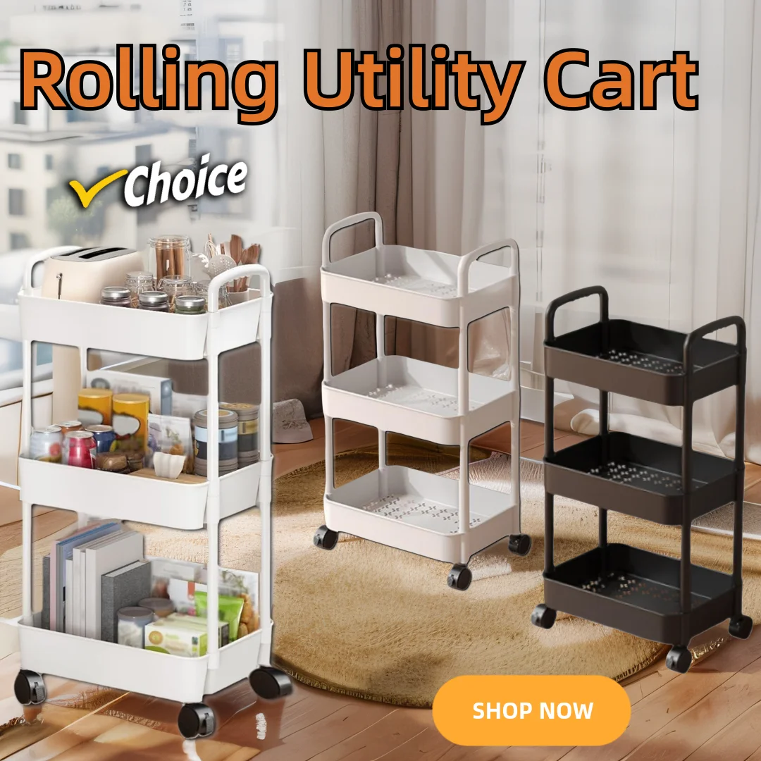 

3-х уровневая пластиковая тележка на колесиках с ручкой, многофункциональная тележка для хранения для офиса, гостиной, кухни с колесами