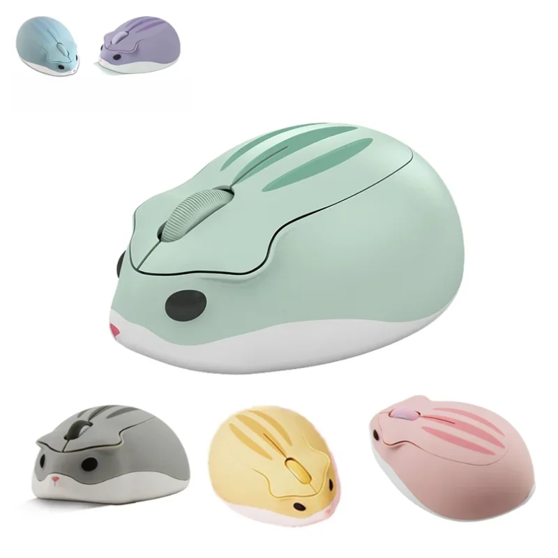 Bezprzewodowa mysz komputerowa 2.4G Cute Cartoon Anime Hamster Shape USB Mause Mini optyczna ergonomiczna różowo-zielona mysz dla dziewczynki Prezent dla dziecka — 2