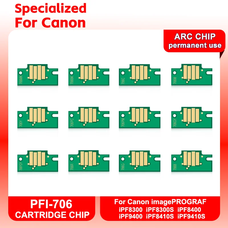 

PFI-706 PFI 706 12 Colors Permanent Cartridge Chip ARC Chip For Canon iPF 8400/9400/ 8410 Printer Reset Chips