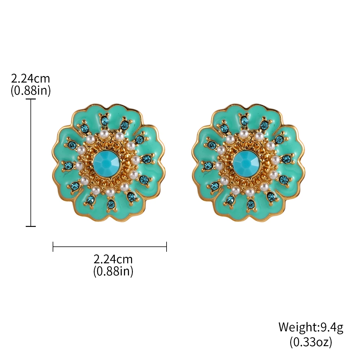 Luxury Vintage Flower Stud Earrings for Women Elegant Enamel Pearl Crystal Earrings Boho Turquoise Purple Party Jewelry Gift