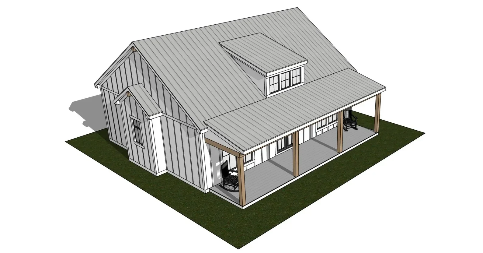 Plans imprimés de chalet de ferme moderne |   Maison Ranch à 2 chambres |   Le livret de plan de noix (sans matériaux)