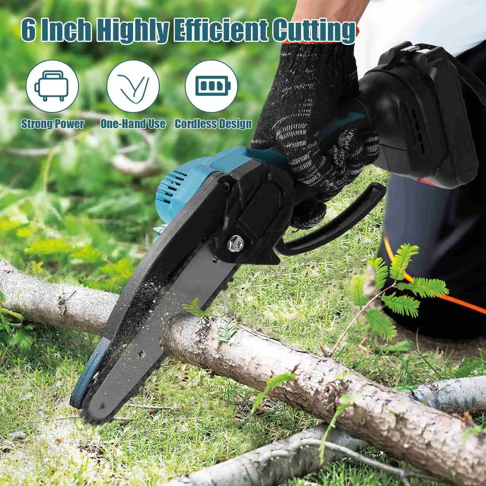 6 Inch Brushless Chain Saw Mini Handheld Pruning Chainsaw Woodworking Electric Saw Cutting Power Tool for Makita 18V Battery