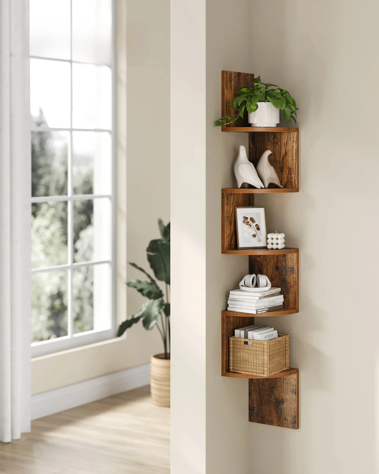 VASAGLE 5-niveau wandplank wandplank zwevende plank voor boeken boekenkast slaapkamer planten plank woonkamer - afbeelding 2