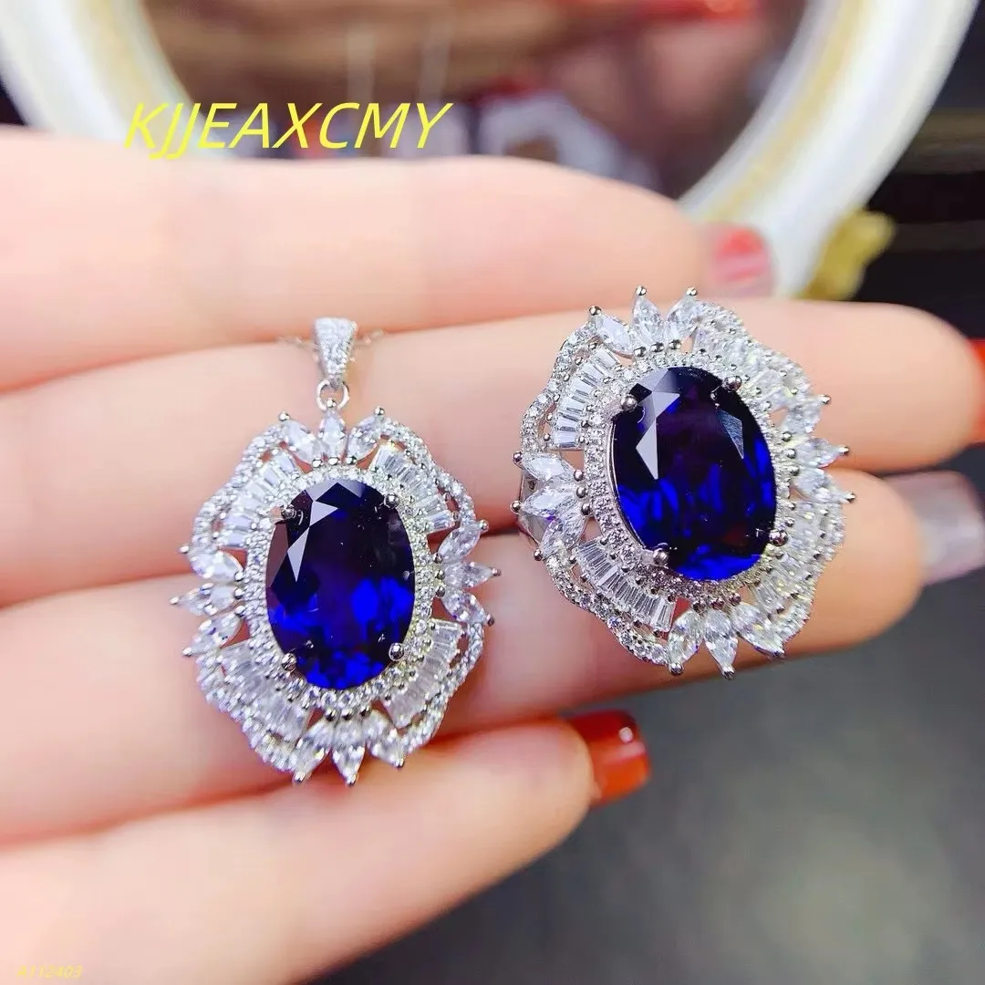 

KJJEAXCMY, стерлинговое серебро 925 пробы, натуральный сапфир, драгоценный камень, женское новое кольцо + комплект подвесок, подарок на день рождения для девочек, Рождественский подарок