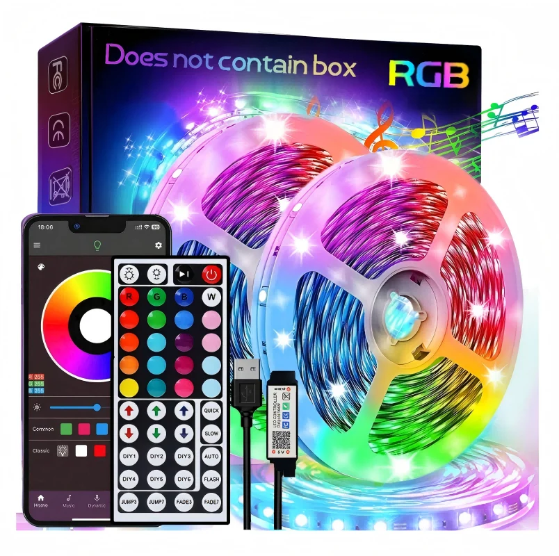 

Светодиодная лента 5 В USB RGB с приложением Bluetooth и 44-клавишным пультом дистанционного управления, синхронизация музыки, изменение цвета для спальни, подсветки телевизора, игровой комнаты
