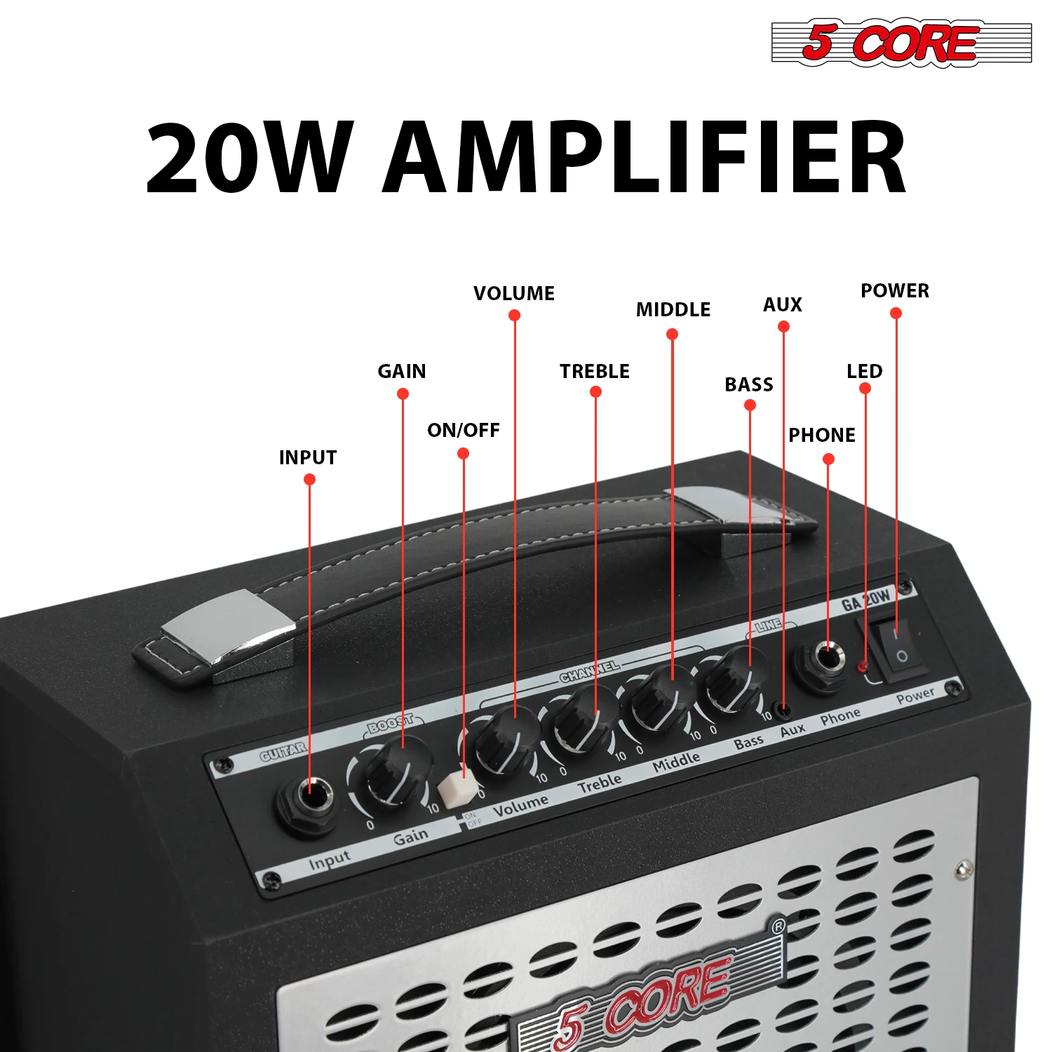 5 Core Guitar Amp 20W Electric Portable Mini Amplifier w Built in 6.5