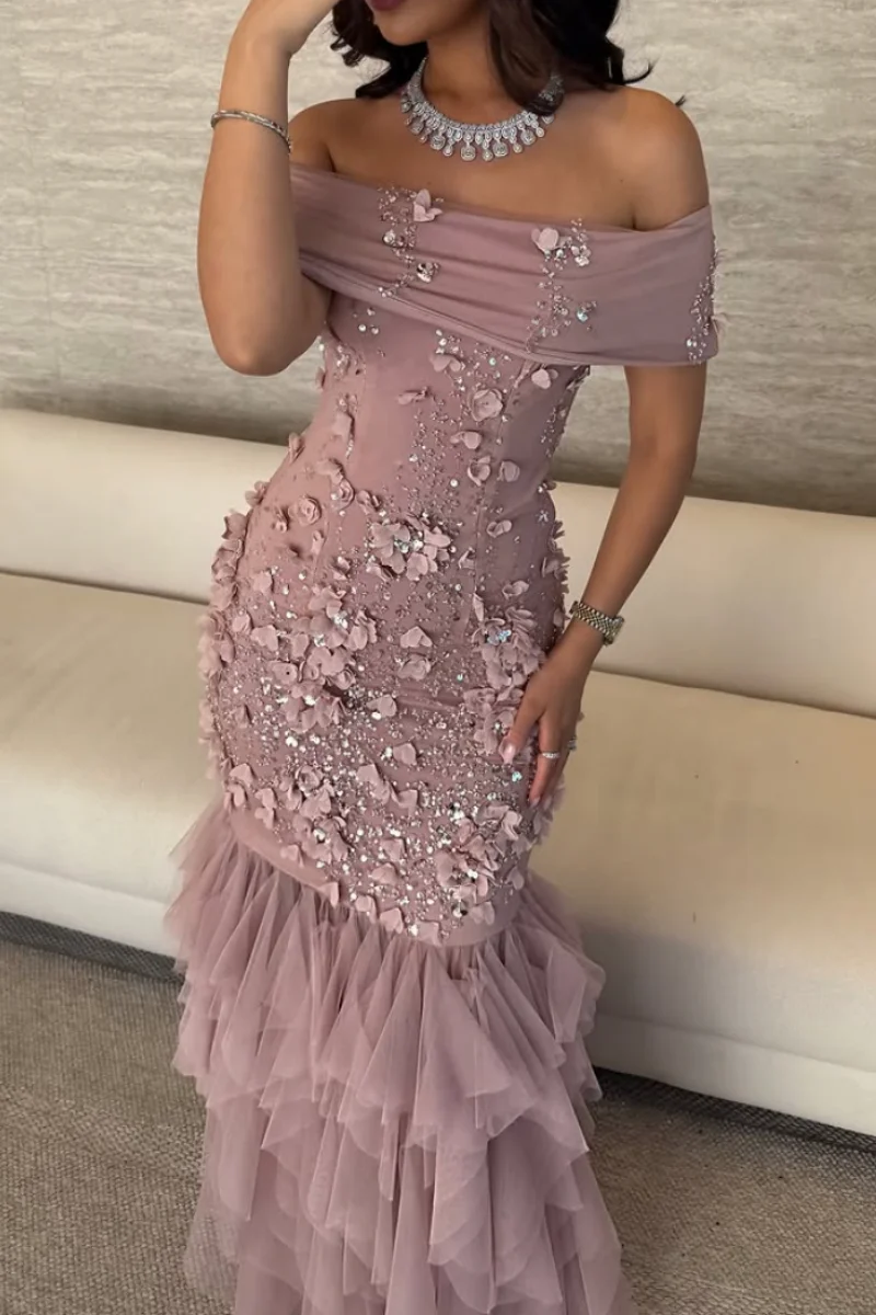 فساتين سهرة Jessica Glitter ثلاثية الأبعاد رائعة باللون الوردي الفاخر للحفلات الراقصة والمناسبات الرسمية فيستدوس دي غالا مخصصة