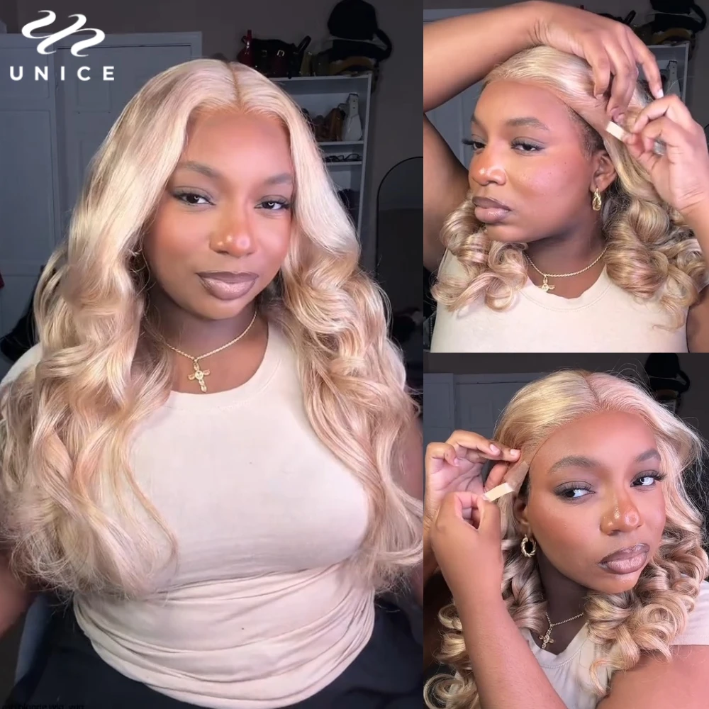 Unice Hair Pre Everything 13x4 Lace Front Wig Human Hair Ash Blonde Body Wave Lace Frontal Wig Pre Cut Pre Bleached Wear Go Wig