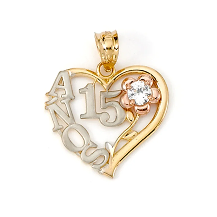 

15 AÑOS HEART PENDANT Flower Crystal Pendant Personalized Copper Heart Necklace Gift for Her Mother's Day Gift