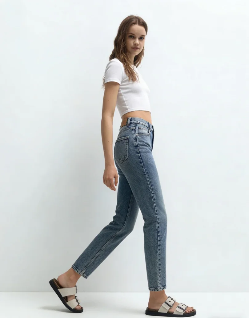 Calça jeans feminina stretch de perna reta namorado