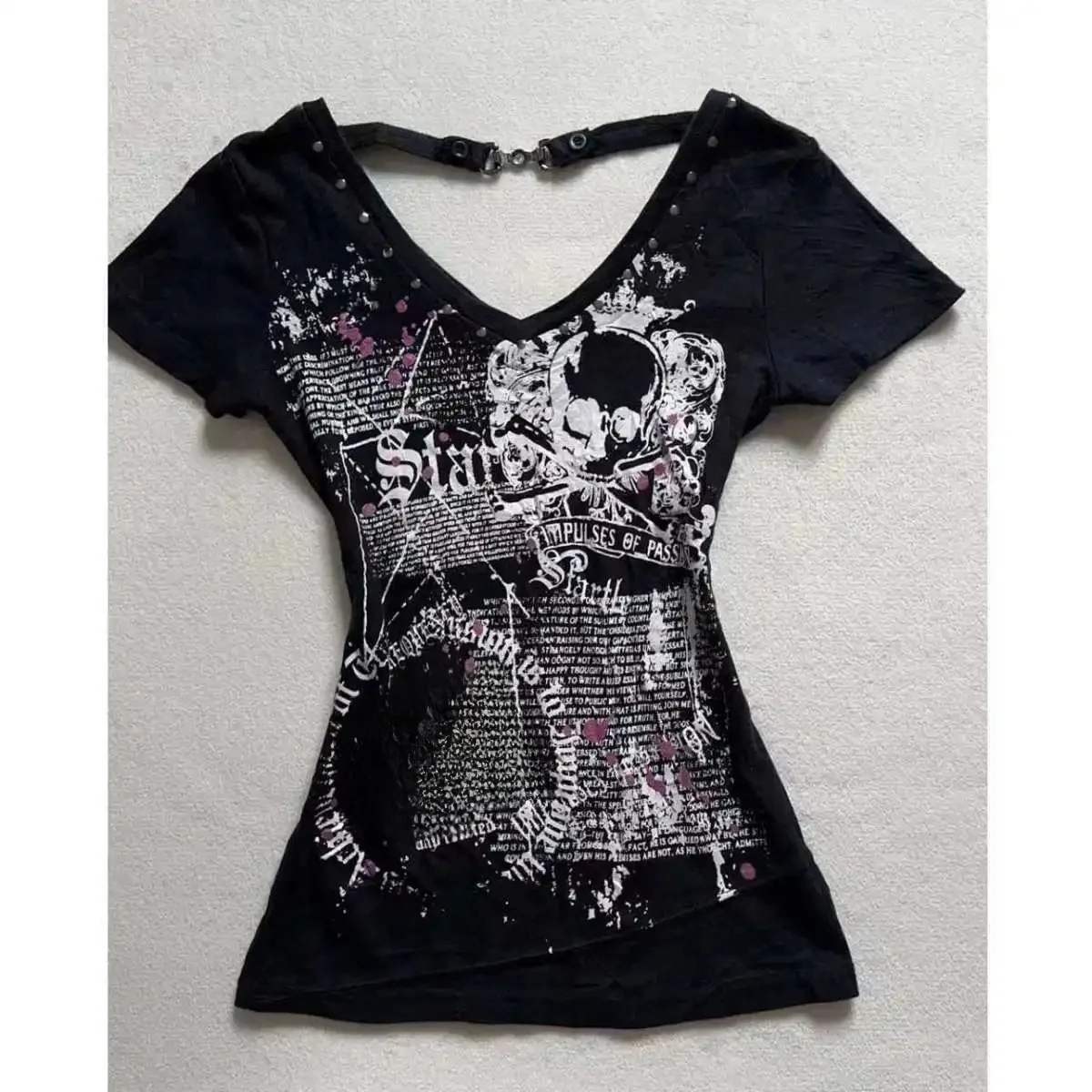 Harajuku Y2k Goth Woman Graphic T shirts Vintage Punk Backless Shirts 90s Cute Hot Girl Grunge T-shirts Crop Top Baby Tees Sexy — zdjęcie 2