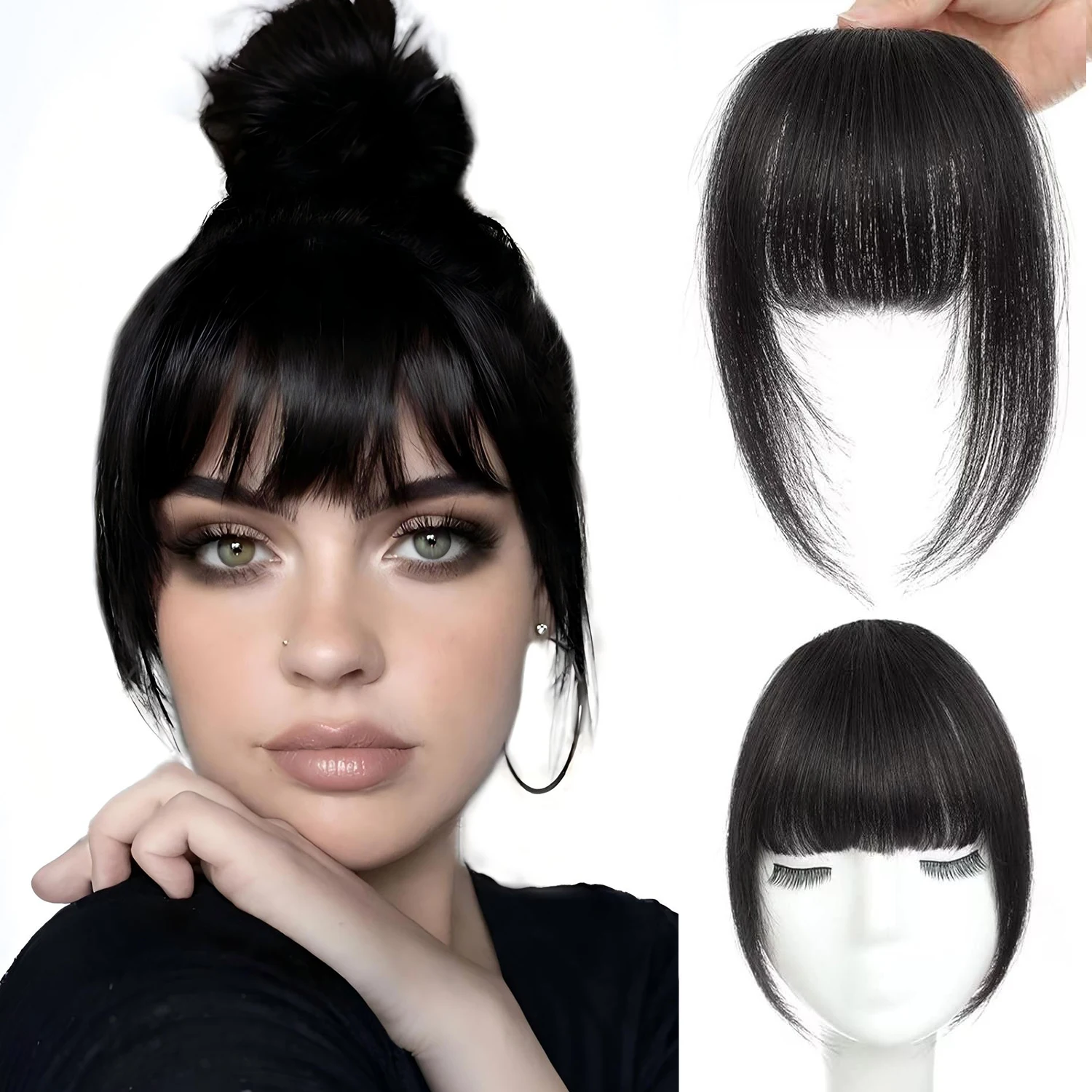 CC YOUNG Echthaar-Wispy-Pony mit Schläfen, gebogener Fransen-Haarschmuck, Clip-in-Air-Pony, Kawaii-Haarteile, schneller Haarwechsel 8