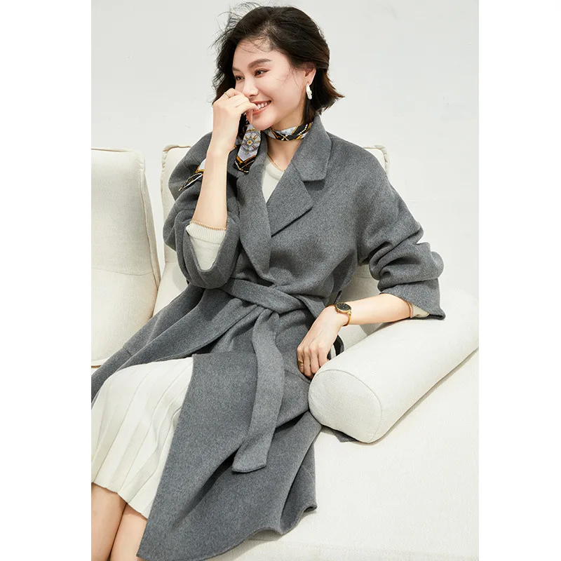 

Winter Cashmere Coat Women Long Loose Gray Jacket Female 2024 Autumn Lines Fashion Elegant Temperament Coat