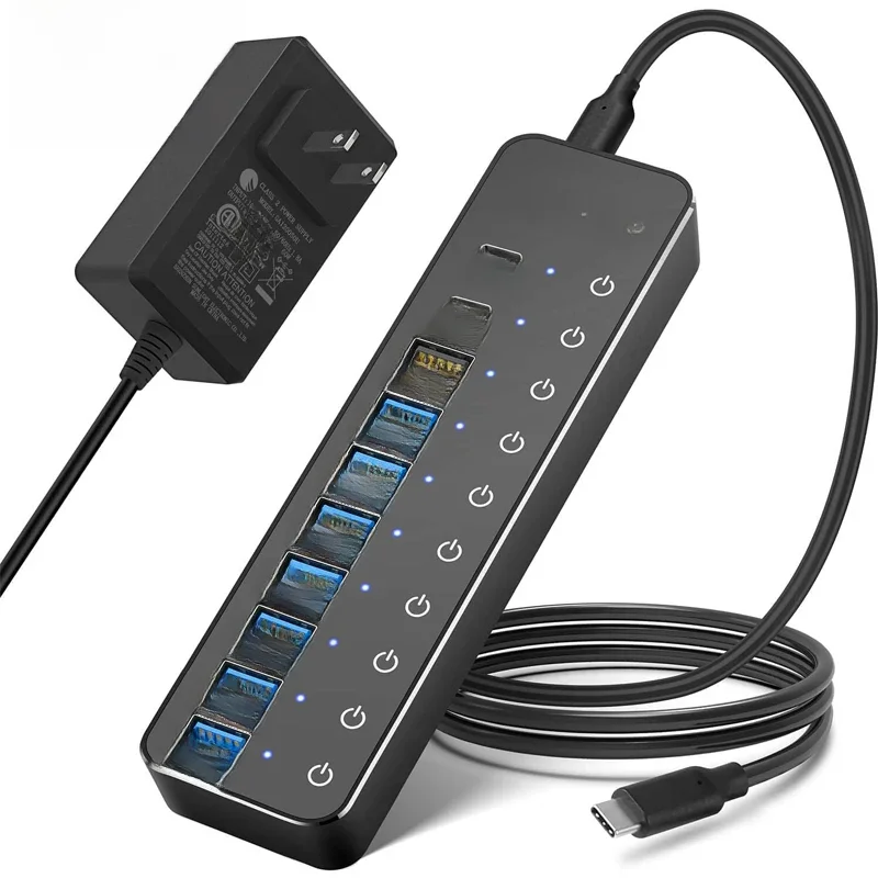 Rshtech Usb Hub 10-Poort Usb C Hubs 60W Met 10Gbps Data Transfer Poorten Individuele Touch Switches Hybride Splitter Voor Laptop/Pc - afbeelding 2