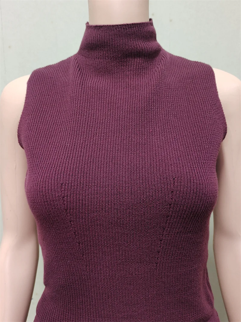 2PCS Women's Long Knit Dress Sexy Sleeveless Top High Waist Skirt Bikini Cover up Wrap Bottom Crochet Swimsuit Beach Swimwear