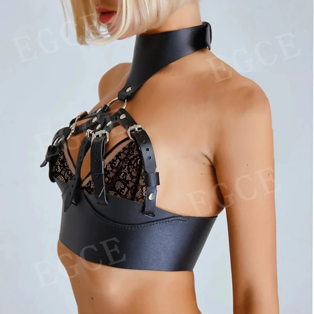 Women PU Leather Harness Bra Cage Sexy Lingerie Fetish Bdsm Body Bondage Erotic Underwear Punk Garter Belt Rave Gothic Clothes