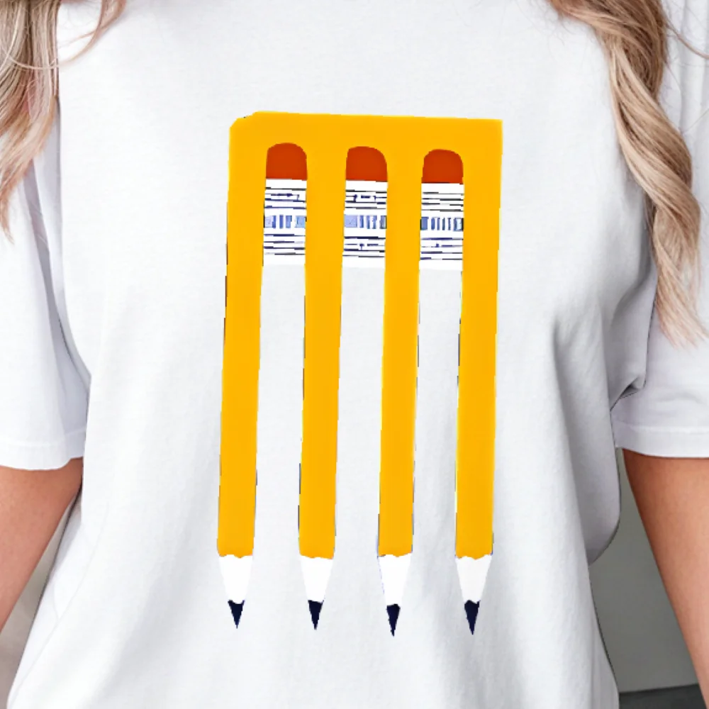 Pencil Cage T shirt Creative Stationery Print Summer Casual Loose Short Sleeved Fun Stylish Unique Fashionable Cloth Tops