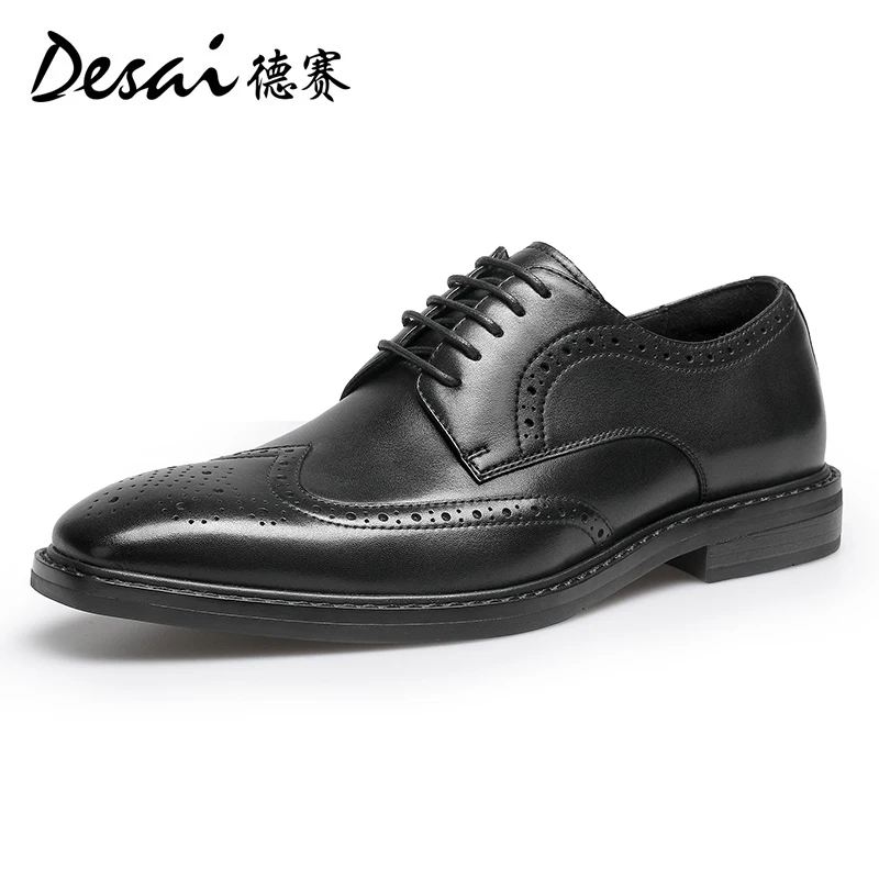 Desai Leather Shoes for Men\'s Business Attire, Derby Shoes, Genuine Leather, Vintage Brushed Block Leather Shoes,Soft sole non-s