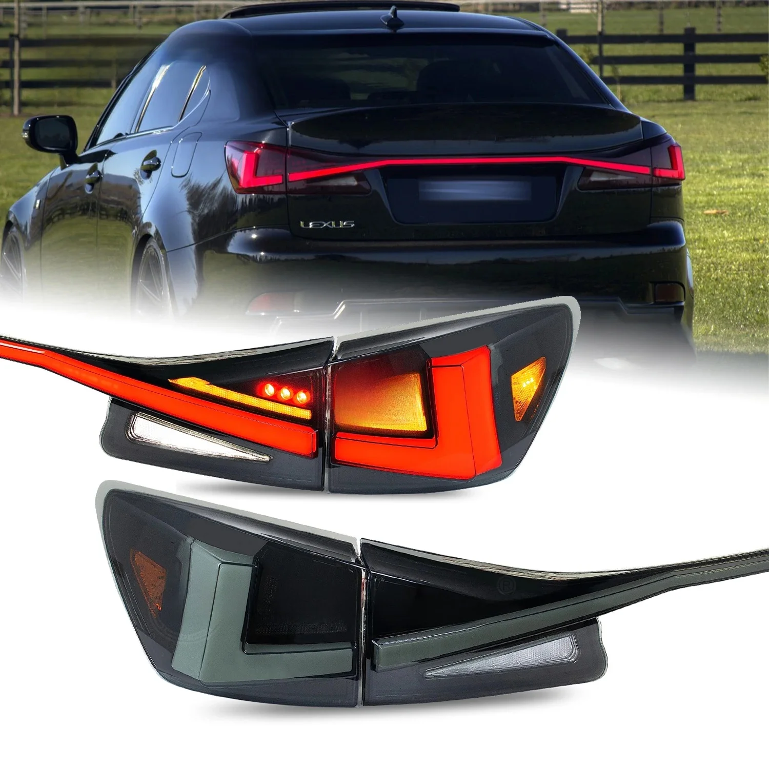 HCMOTIONZ NIEUW Ontwerp LED-achterlichten voor Lexus IS 2006-2012 DRL Achterlichten Montage IS250 IS350 ISF IS300 220d met middenlamp - afbeelding 2